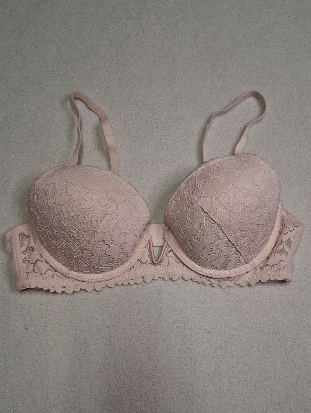 Rose+Vine Bose Pink Lace Push-Up Bra with Scalloped Trim